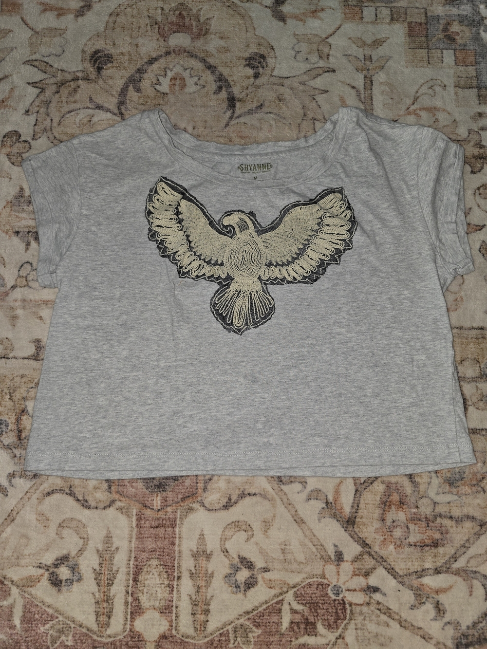 Shyanne Light Gray Short Sleeve Tee with Embroidered Eagle